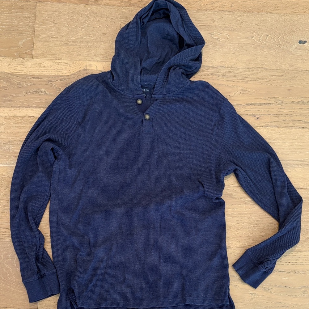 J. Crew Men's Navy Hooded Waffle Henley